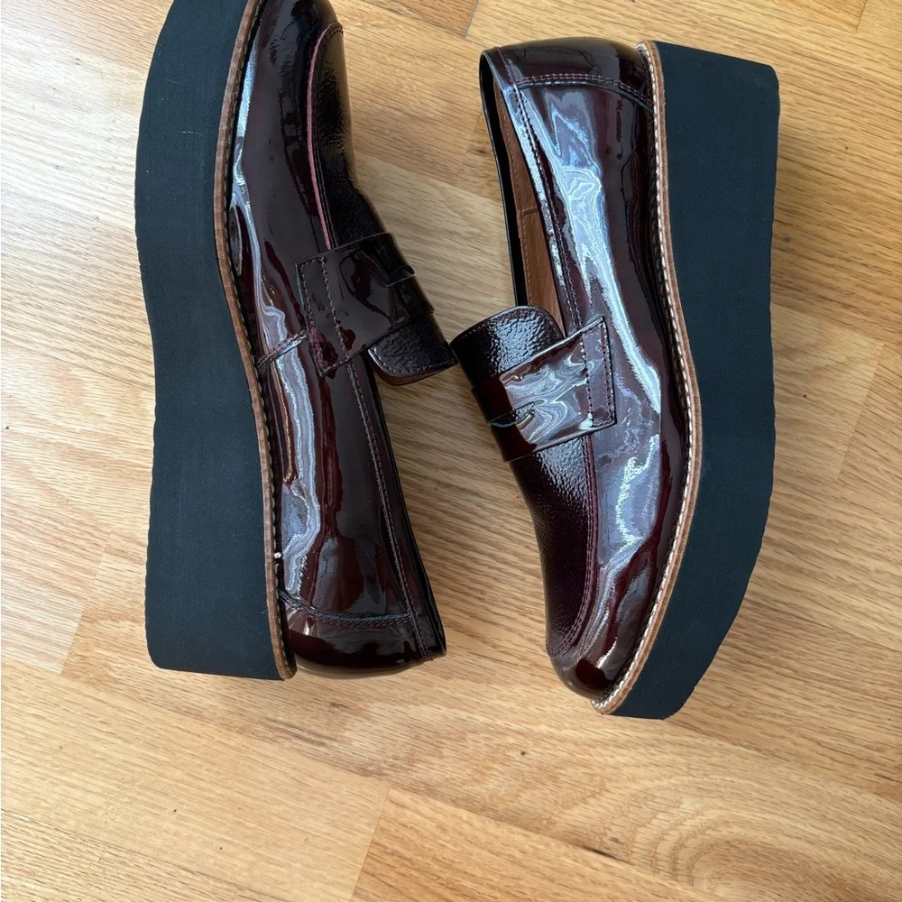 Anthropologie Women's Burgundy Patent Leather Penny Loafers